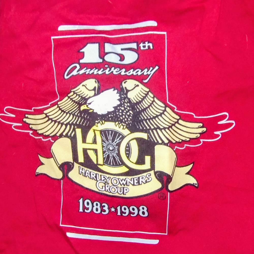 Vintage Harley Owners Group 15th Anniversary Graphic Tee - Red